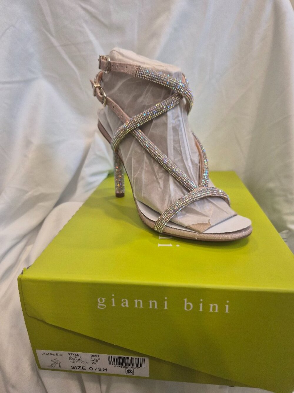 Gianni Bini Crystal Heel Sandals | Rose Gold | Size 7.5